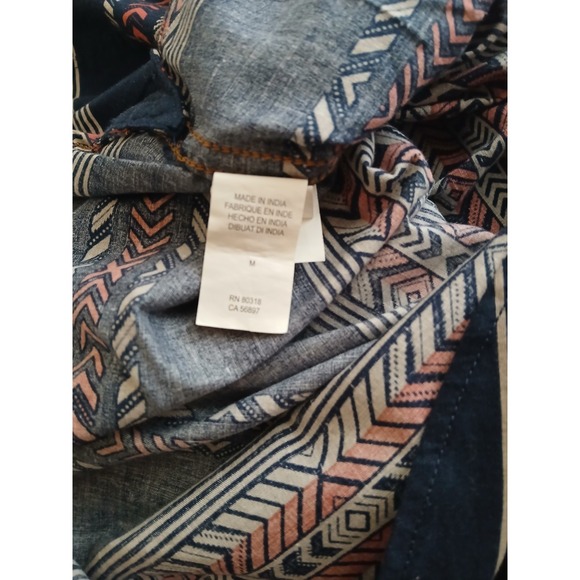 Lucky Brand Men's Navy Beige Orange Aztec Print Pearl Snap Stretch Shirt Medium - Picture 5 of 10